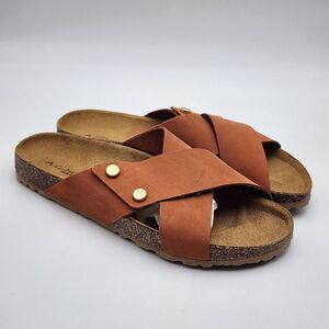 A Giannetti Women's Comfort Sandals Dusty Orange Leather & Cork Toe Loops Size 9